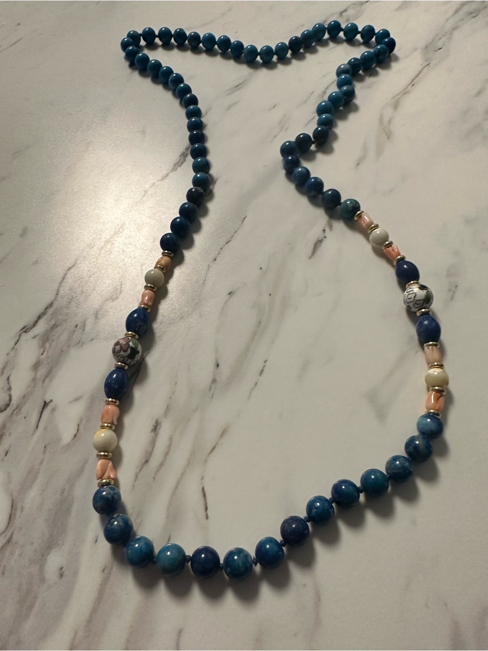 Blue Beaded Women's Necklace with Ceramic Accent Beads